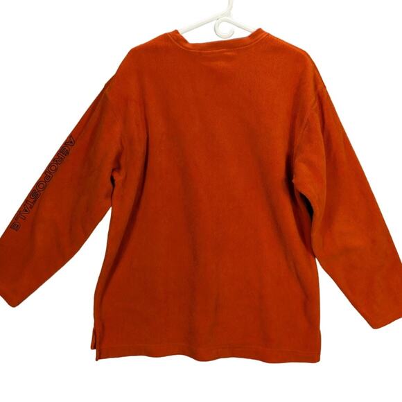 Aeropostale Y2K Sweater Mens Medium Orange Fleece Blue Stripe Vintage Skater - Picture 2 of 7